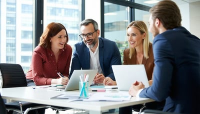 Business experts collaborating in an office, representing SME consultancy support.